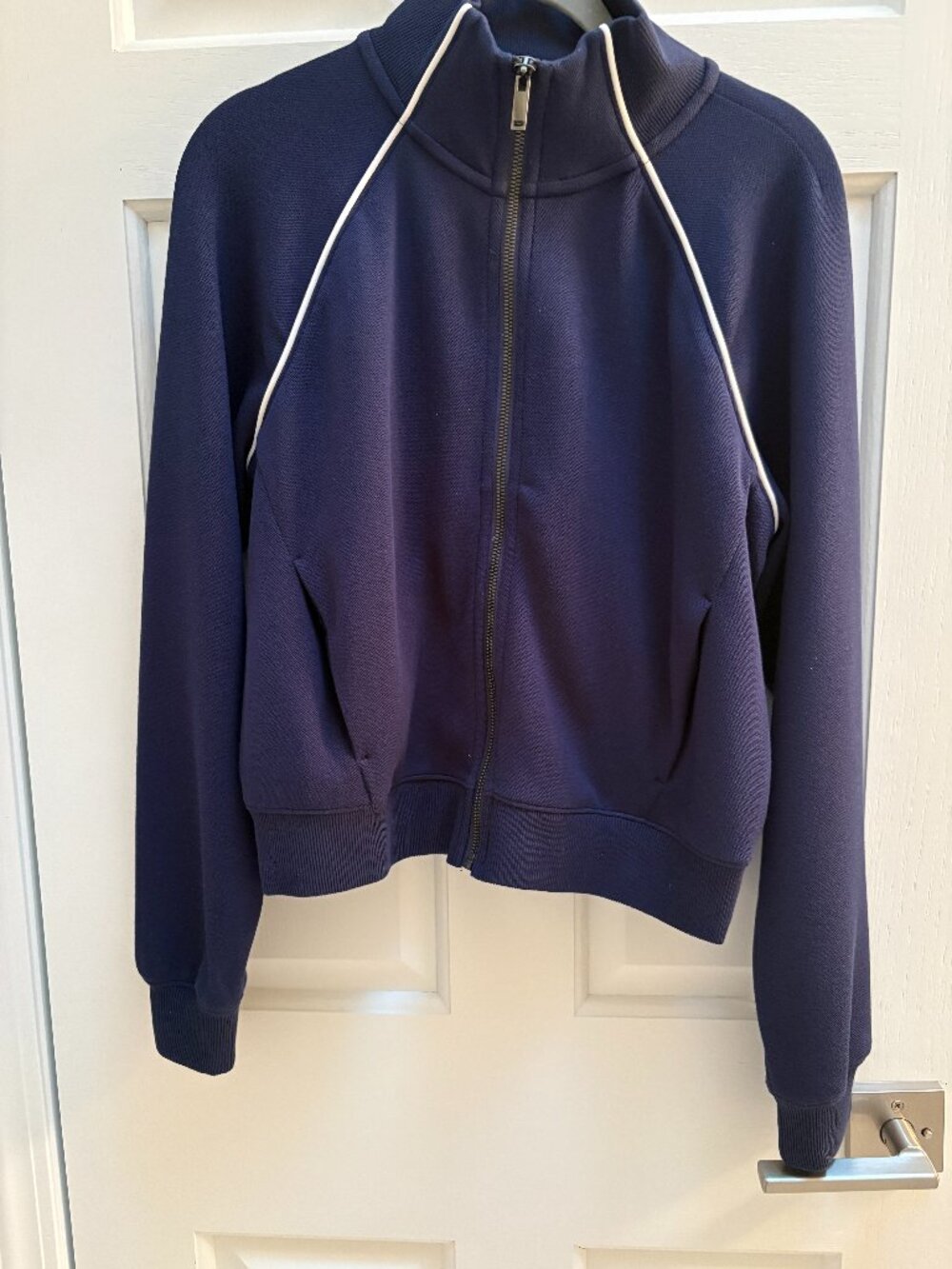 Spanx AirEssentials Navy Blue Pique Full-Zip Track Jacket